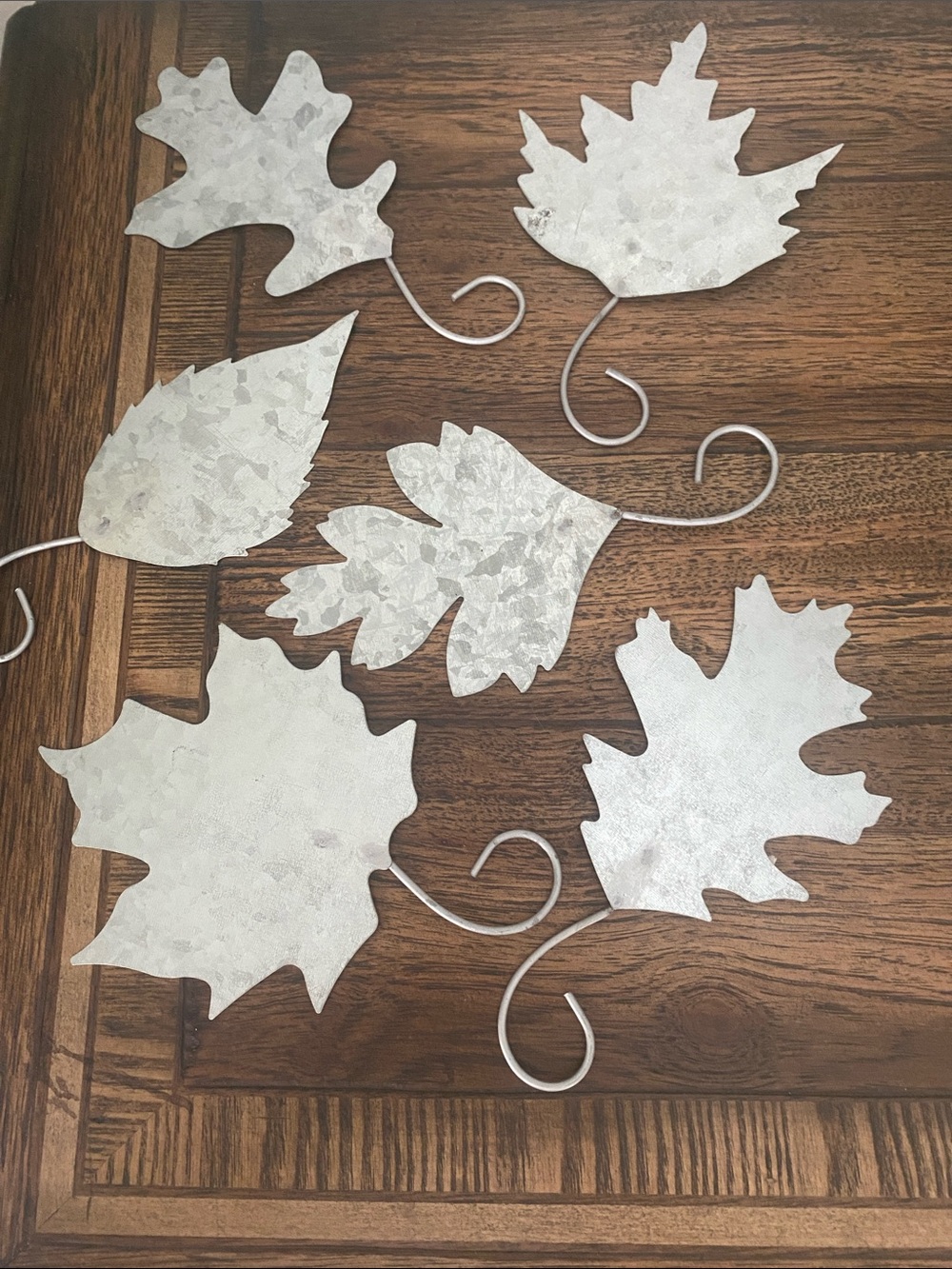 Set of 6 Metal Leaves - Silver Galvanized Finish New